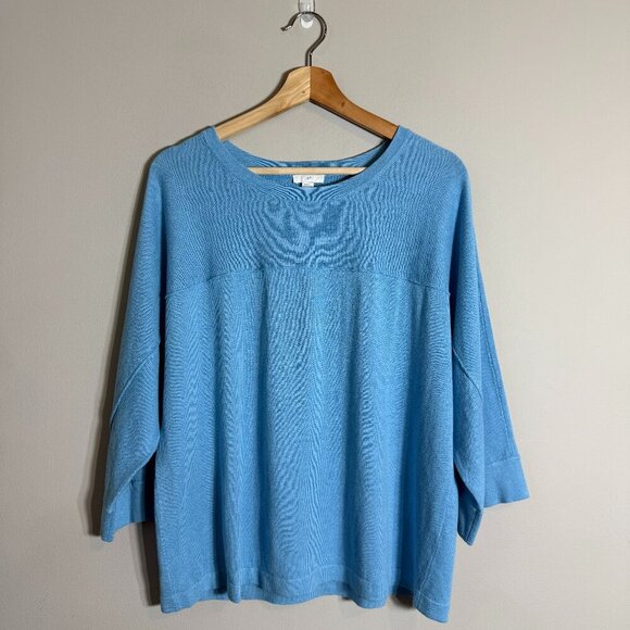 J. Jill Linen 3/4 Sleeve Sweater Pullover Women's Medium Blue Coastal Casual - Picture 2 of 11
